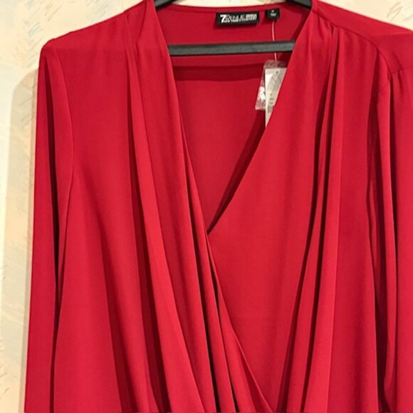 NYC 7th Avenue Red Dressy Cross Over XL Drapey Blouse Body Suit V Neck NWT - Picture 10 of 10